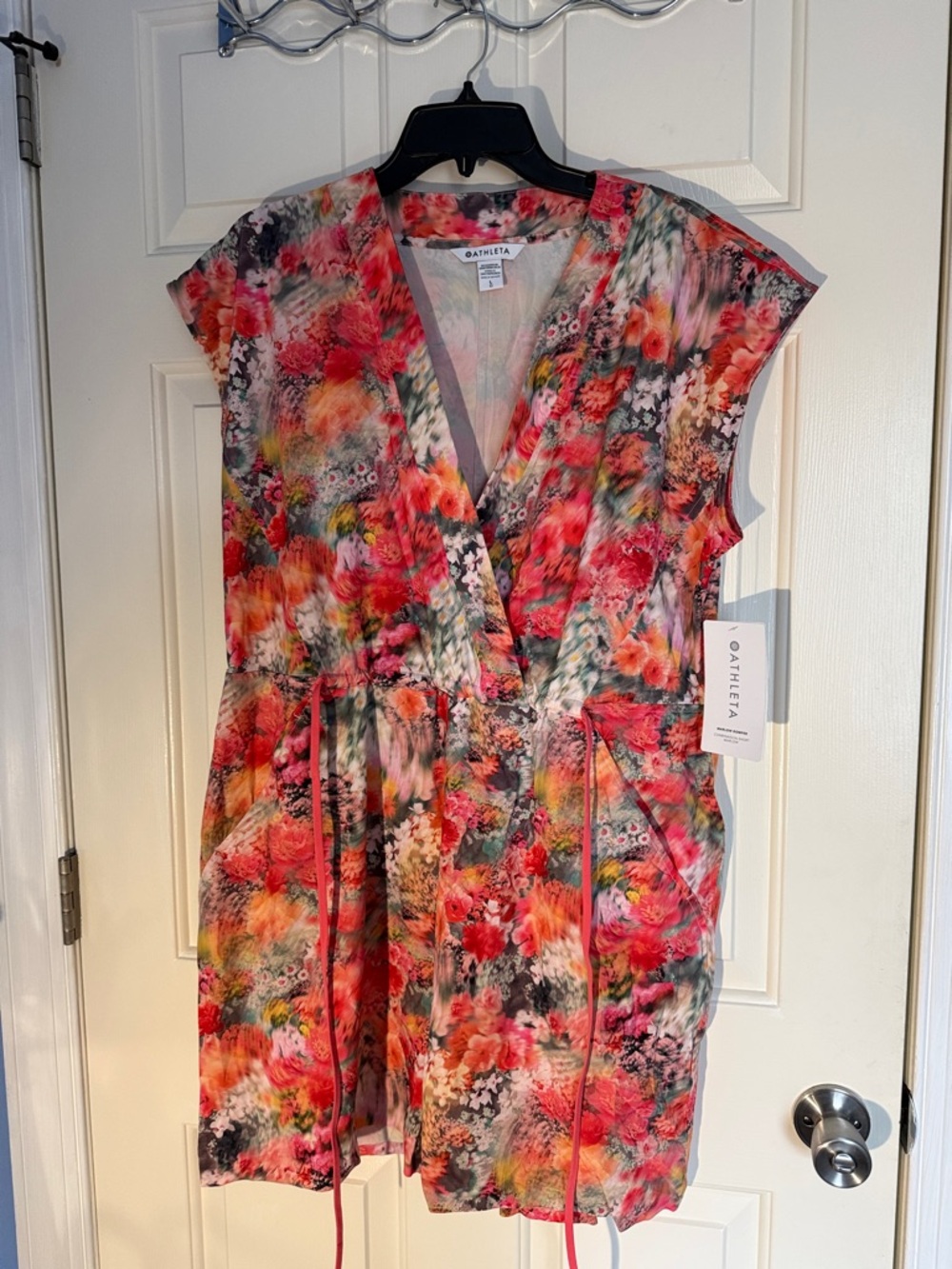 ATHLETA Floral Drawstring Romper - Pink Multi